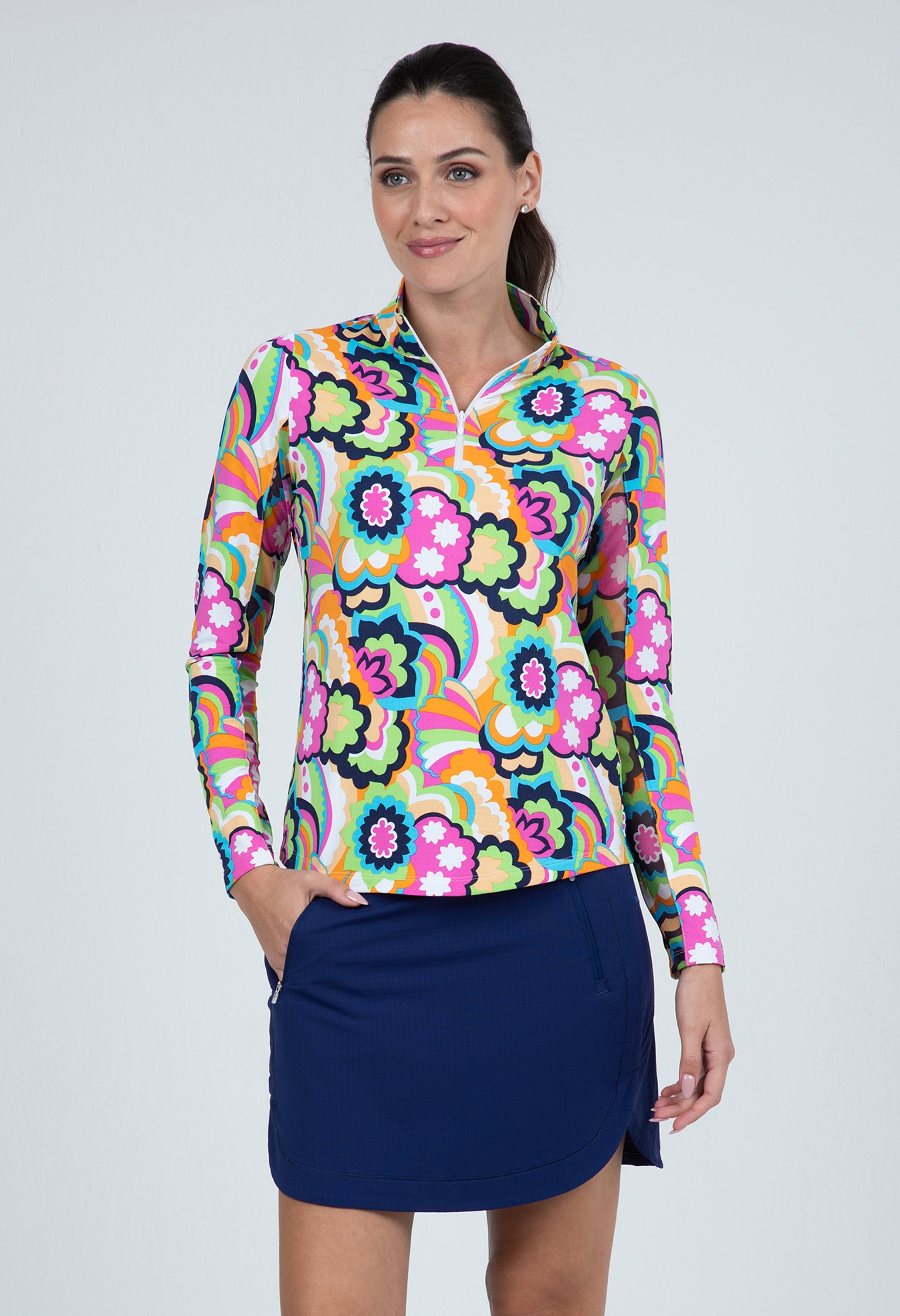 Yolanda Print Long Sleeve Mock Neck Top ¨C 10873